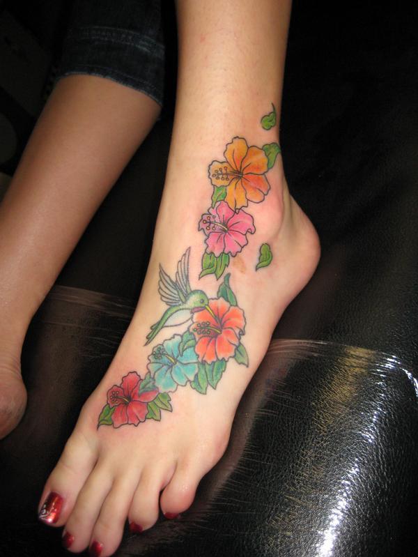 foot flower tattoos